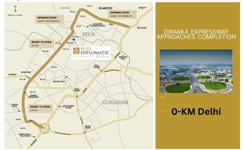 Location map for PURI Diplomatic residences projects on Dwarka Expressway Gurgaon.